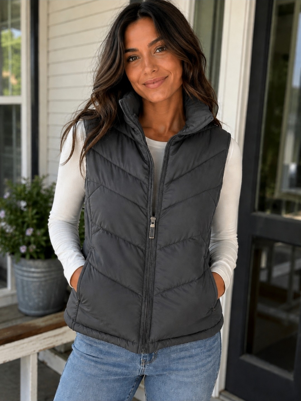 Women's Quilted Puffer Vest - Charcoal